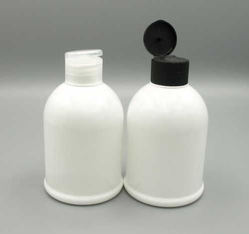 300ml bílá lahvička + čirý a černý flip top uzávěr